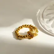 Elastische Stainless Steel Ring Zeester – Goud, Two Tone of Parel