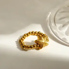 Elastische Stainless Steel Ring Zeester – Goud, Two Tone of Parel