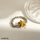 Elastische Stainless Steel Ring Zeester – Goud, Two Tone of Parel