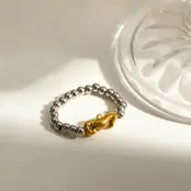 Elastische Stainless Steel Ring Zeepaardje – Goud, Two Tone of Parel