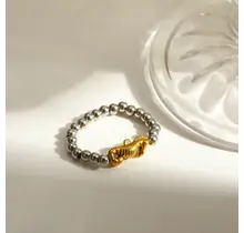 Elastische Stainless Steel Ring Zeepaardje – Goud, Two Tone of Parel