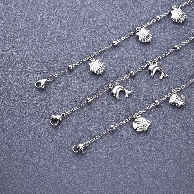 Beach Vibes Enkelbandje – Stainless Steel Vis, Schelp of Dolfijn