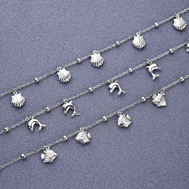 Beach Vibes Enkelbandje – Stainless Steel Vis, Schelp of Dolfijn