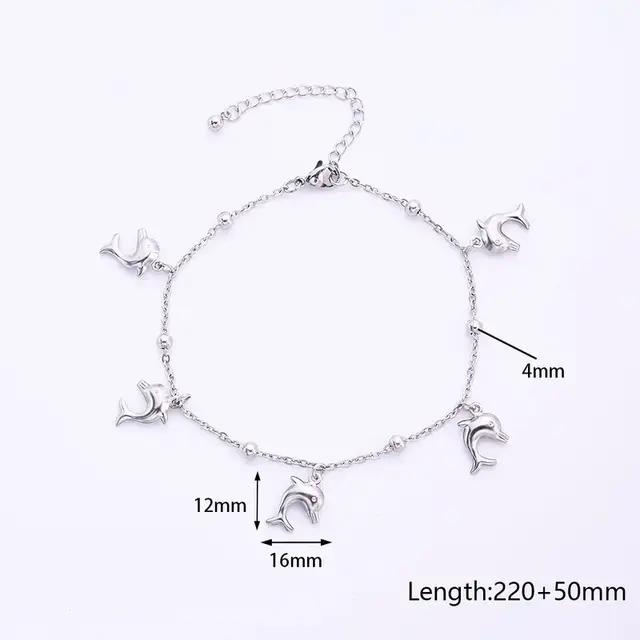 Beach Vibes Enkelbandje – Stainless Steel Vis, Schelp of Dolfijn