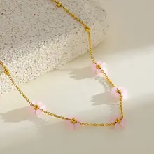 Stainless Steel Ketting Bloemetjes Roze 40+5 cm