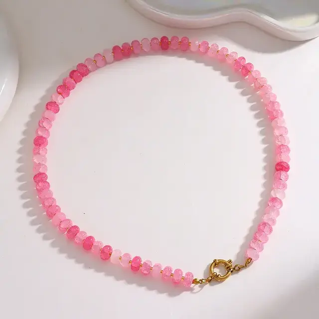 Stainless Steel Kralenketting Lichtroze met Kapittelslot 40 cm