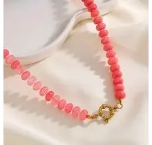 Stainless Steel Kralenketting Donkerroze met Kapittelslot 40 cm