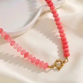 Stainless Steel Kralenketting Donkerroze met Kapittelslot 40 cm