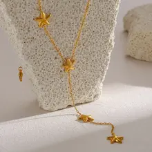 Stainless Steel Ketting Zeester Y-Ketting Goudkleurig 39+5 cm