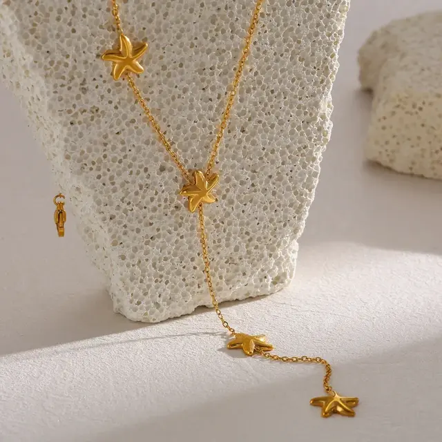 Stainless Steel Ketting Zeester Y-Ketting Goudkleurig 39+5 cm