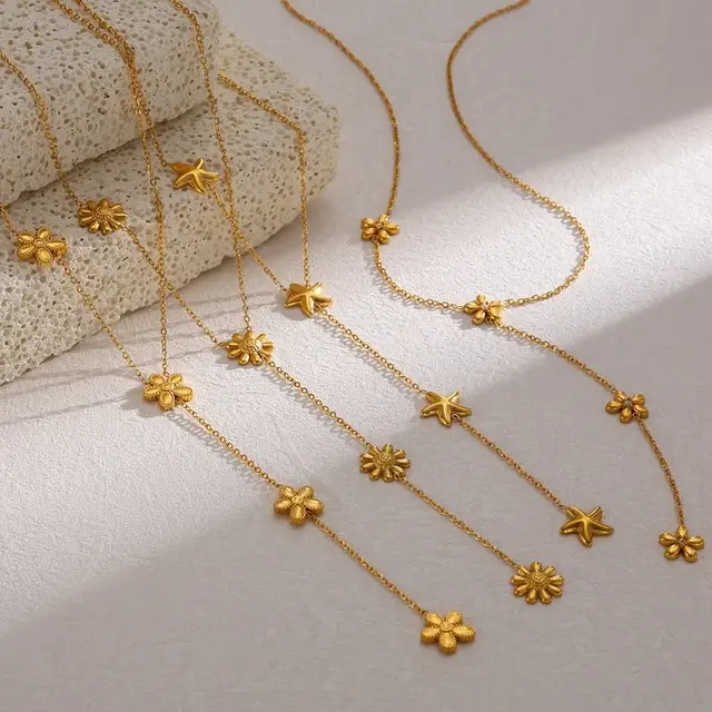 Stainless Steel Ketting Zeester Y-Ketting Goudkleurig 39+5 cm