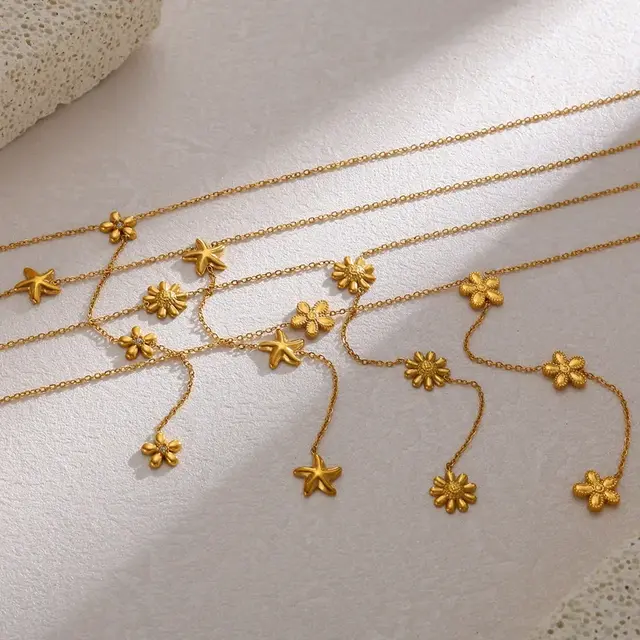 Stainless Steel Ketting Zeester Y-Ketting Goudkleurig 39+5 cm