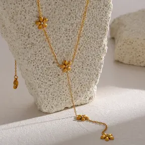 Stainless Steel Ketting Bloemetjes Y-Ketting Goudkleurig 39+5 cm