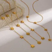 Stainless Steel Ketting Bloemetjes Y-Ketting Goudkleurig 39+5 cm