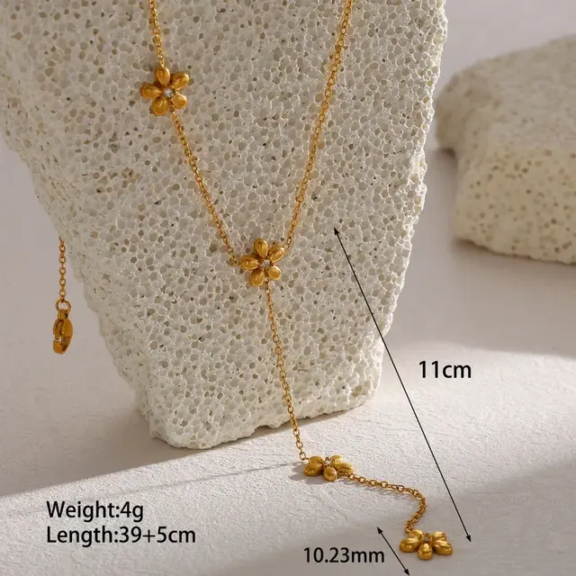 Stainless Steel Ketting Bloemetjes Y-Ketting Goudkleurig 39+5 cm