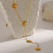 Stainless Steel Ketting Bloem Y-Ketting Goudkleurig 39+5 cm