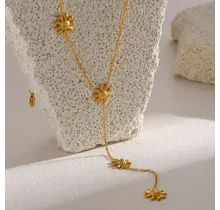 Stainless Steel Ketting Bloem Y-Ketting Goudkleurig 39+5 cm