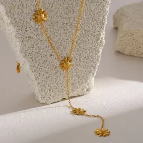 Stainless Steel Ketting Bloem Y-Ketting Goudkleurig 39+5 cm