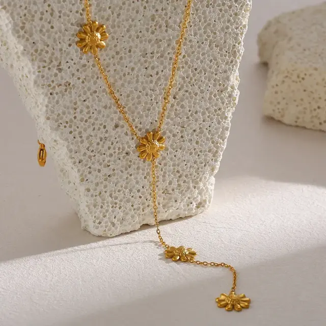 Stainless Steel Ketting Bloem Y-Ketting Goudkleurig 39+5 cm