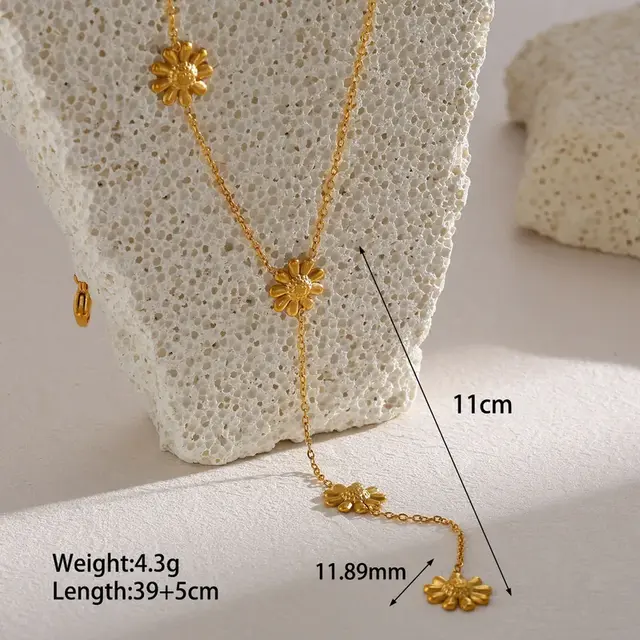 Stainless Steel Ketting Bloem Y-Ketting Goudkleurig 39+5 cm