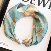 Sjaalketting met Parel Magnetische Sluiting Mint & Goud Bladeren