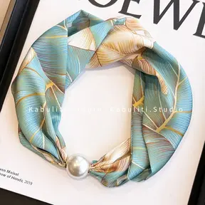 Sjaalketting met Parel Magnetische Sluiting Mint & Goud Bladeren