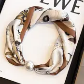 Sjaalketting met Parel Magnetische Sluiting Beige & Bruin Bloemen