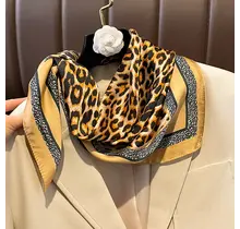 Vierkante Zijden Sjaal 70x70 cm Leopard Goud/Zwart Print