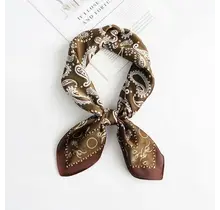 Vierkante Zijden Sjaal 70x70 cm Bruin Paisley Print