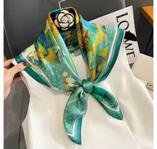 Vierkante Zijden Sjaal 70x70 cm Groen Artistic Print