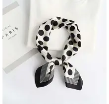 Vierkante Zijden Sjaal 70x70 cm Zwart/Wit Polkadot Print