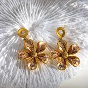 Stainless Steel Bloem Oorbellen met Zirkonia – Keuze uit Blauw of Bruin