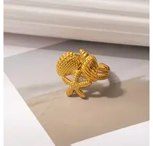 Stainless Steel Verstelbare Ring Schelp & Zeester Goud of Zilver