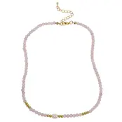 Stainless Steel Natuursteen Ketting Rozenkwarts met Parel 40+5 cm