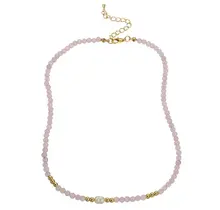 Stainless Steel Natuursteen Ketting Rozenkwarts met Parel 40+5 cm