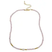 Stainless Steel Natuursteen Ketting Rozenkwarts met Parel 40+5 cm