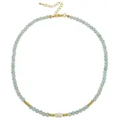 Stainless Steel Natuursteen Ketting Green Aventurine met Parel 40+5 cm