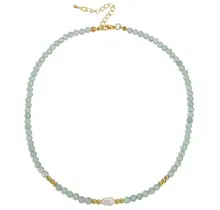 Stainless Steel Natuursteen Ketting Green Aventurine met Parel 40+5 cm