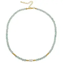 Stainless Steel Natuursteen Ketting Green Aventurine met Parel 40+5 cm