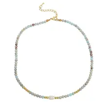 Stainless Steel Natuursteen Ketting Shousan Stone met Parel 40+5 cm