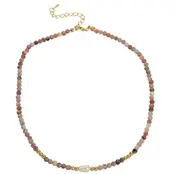 Stainless Steel Natuursteen Ketting Ornamental Stone met Parel 40+5 cm