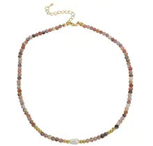 Stainless Steel Natuursteen Ketting Ornamental Stone met Parel 40+5 cm