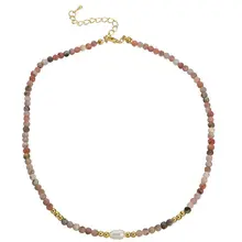 Stainless Steel Natuursteen Ketting Ornamental Stone met Parel 40+5 cm