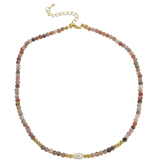 Stainless Steel Natuursteen Ketting Ornamental Stone met Parel 40+5 cm