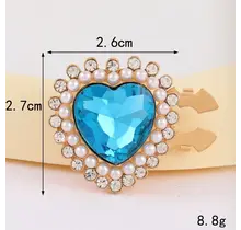 Blauw Hart Button Cover met Parels en Strass – Statement Accessoire