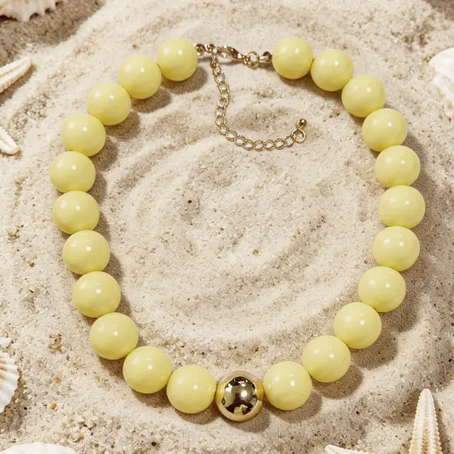 Gele Kralen Ketting met Gouden Detail – Vrolijke Statement Necklace