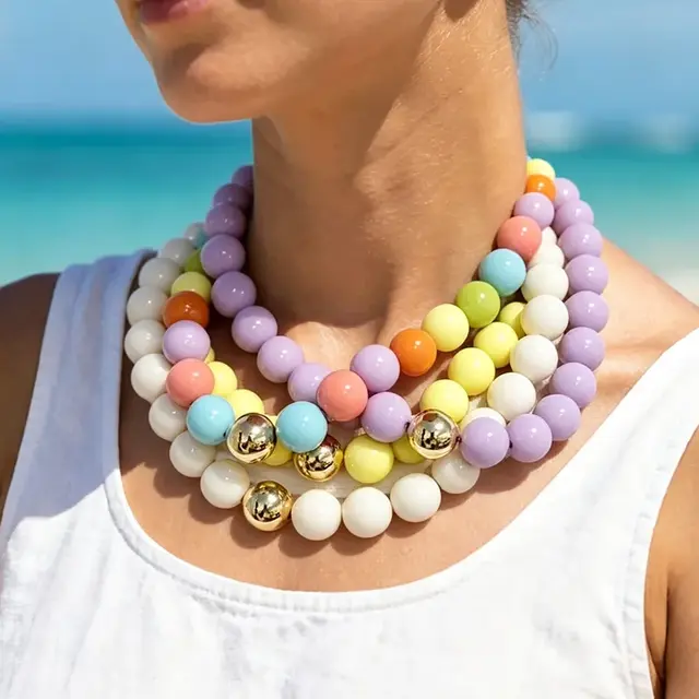 Gele Kralen Ketting met Gouden Detail – Vrolijke Statement Necklace