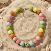 Multicolor Kralen Ketting met Gouden Detail – Trendy Statement Necklace
