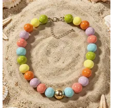 Multicolor Kralen Ketting met Gouden Detail – Trendy Statement Necklace
