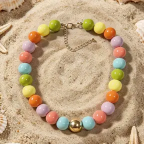 Multicolor Kralen Ketting met Gouden Detail – Trendy Statement Necklace
